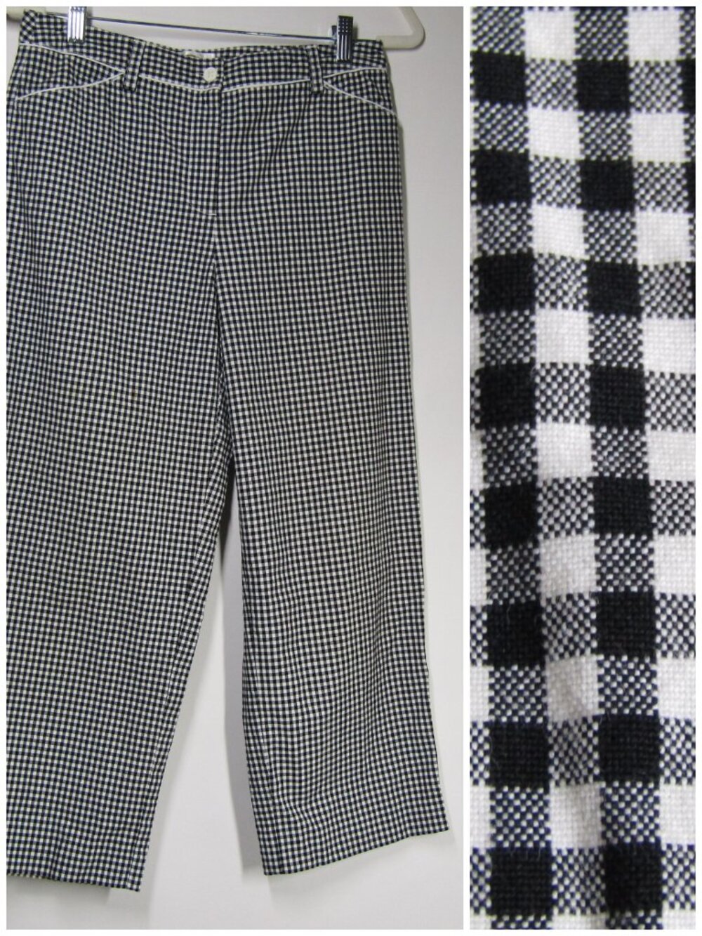 VTG Black GINGHAM Rockabilly Check Retro Coastal Cottagecore Crop Pants 6